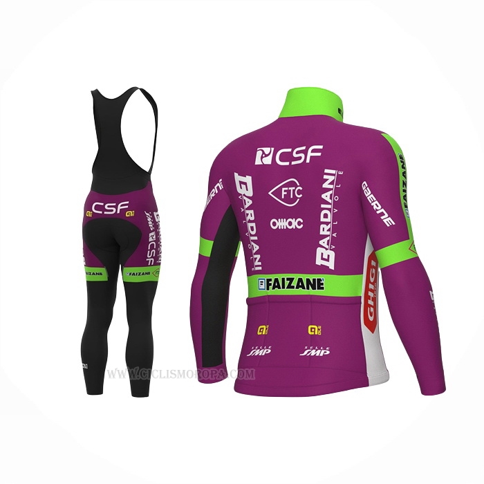 2022 Ropa Ciclismo Bardiani Csf Faizane Verde Violeta Mangas Largas y Culotte Lunga